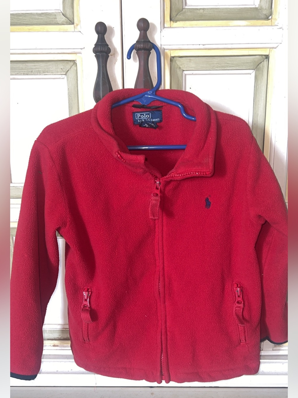 Boys Polo by Ralph Lauren Red Fleece Jacket with Navy Trim